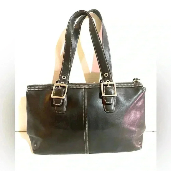Coach vintage black leather satchel handbag - Picture 1 of 7